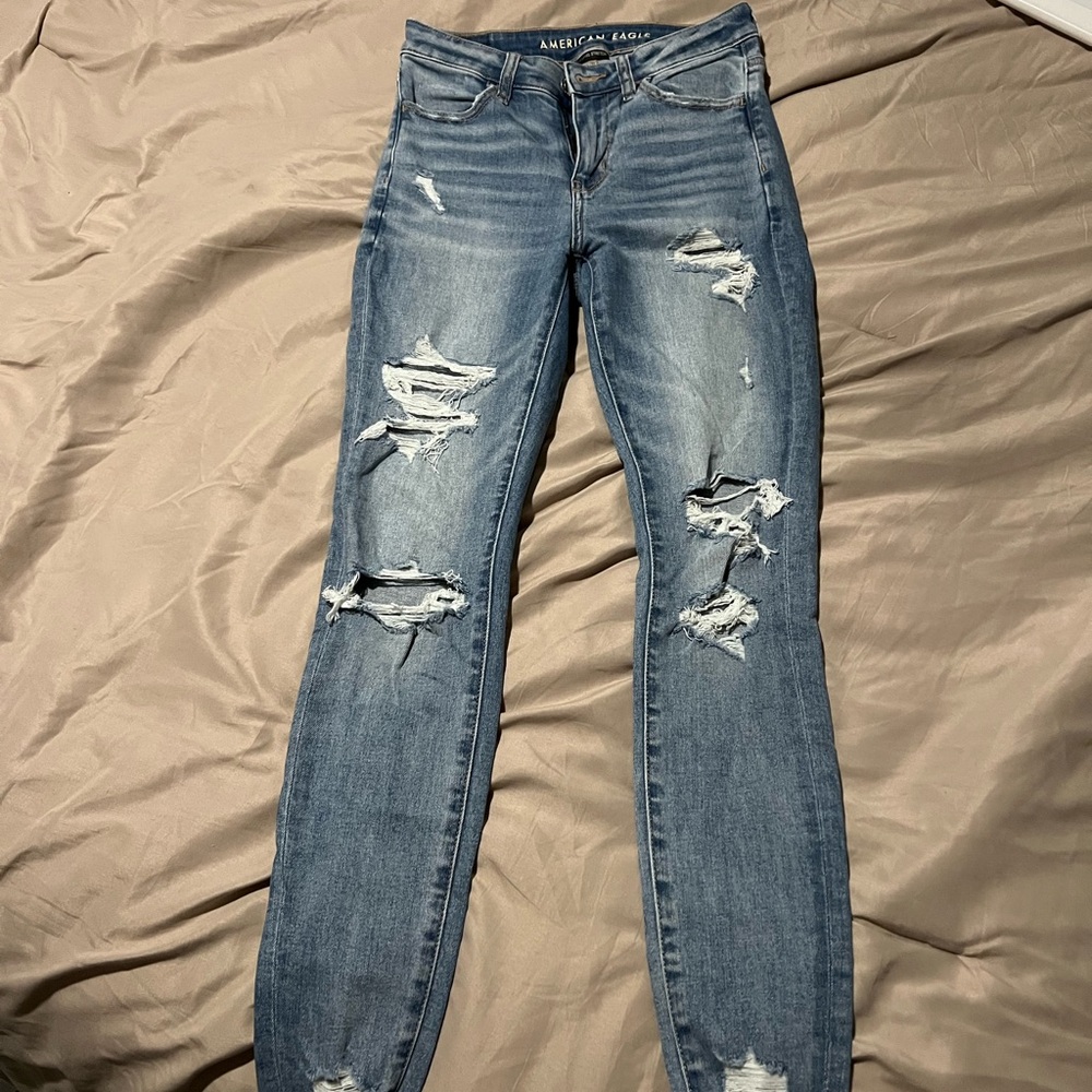 American Eagle Outfitters Women's Ripped Blue Skinny Jeans